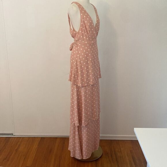 AFRM Pastel Pink Polka Dot Tiered Wrap Maxi Dress Size Small - Picture 5 of 14